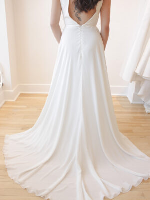 Lucy MWL Wedding Dress Crepe and Chiffon Minimalist Back Ottawa