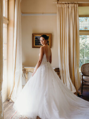 Topaz wedding dress by Hera Couture Gown sample at Revelle Bridal back