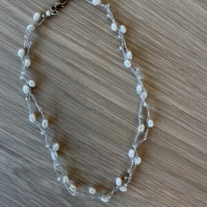 Viktoriya Necklace v2 - Peal silver clear beads choker