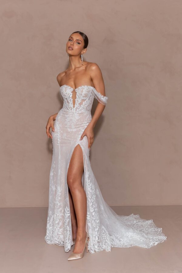 Ebony by Evie Young - Lace Wedding Dress Sample Sale Strapless wedding gown with Leg slit
