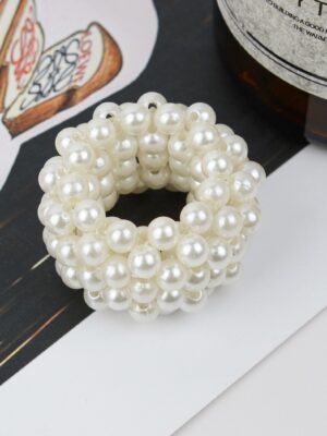 Faux Pearl Scrunchy - Hair tie - bridal hair accessory - SMALL