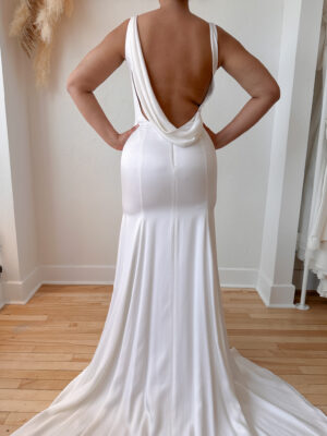 Athena Back Cowl Sarah Seven Sample Sale Silk Satin Wedding Dress Ottawa