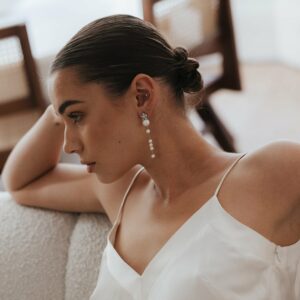 Leighton Earrings by Jade Oi Pearl and Gold Wedding Jewelry Drop Earrings Revelle Bridal Ottawa Bridal Accessories