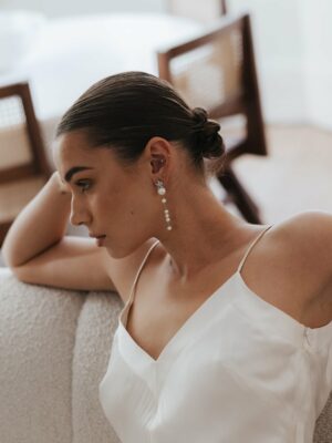 Leighton Earrings by Jade Oi Pearl and Gold Wedding Jewelry Drop Earrings Revelle Bridal Ottawa Bridal Accessories